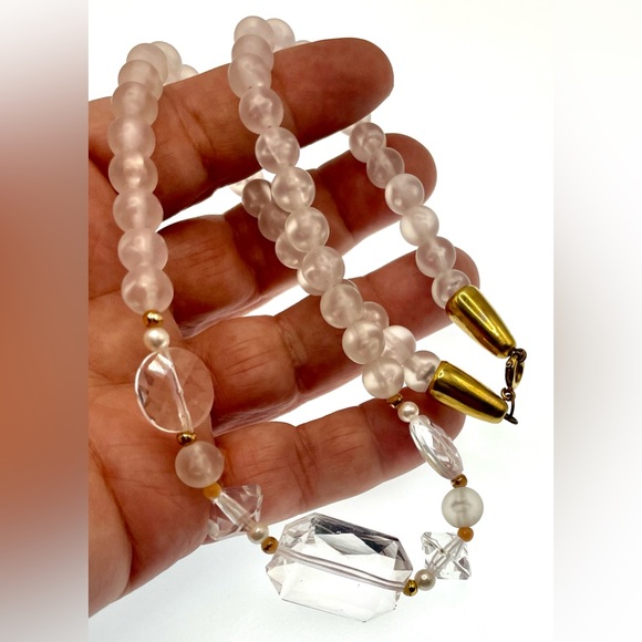 3 for $30 Vintage Acrylic Frosted and Clear Beaded Choker Necklace Gold Tone - Picture 2 of 9